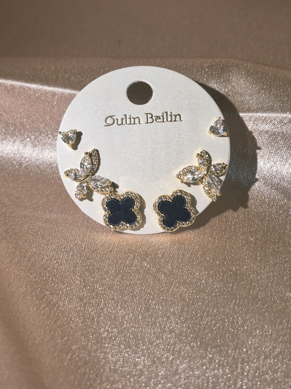 Gold & Black Stud Earring Set